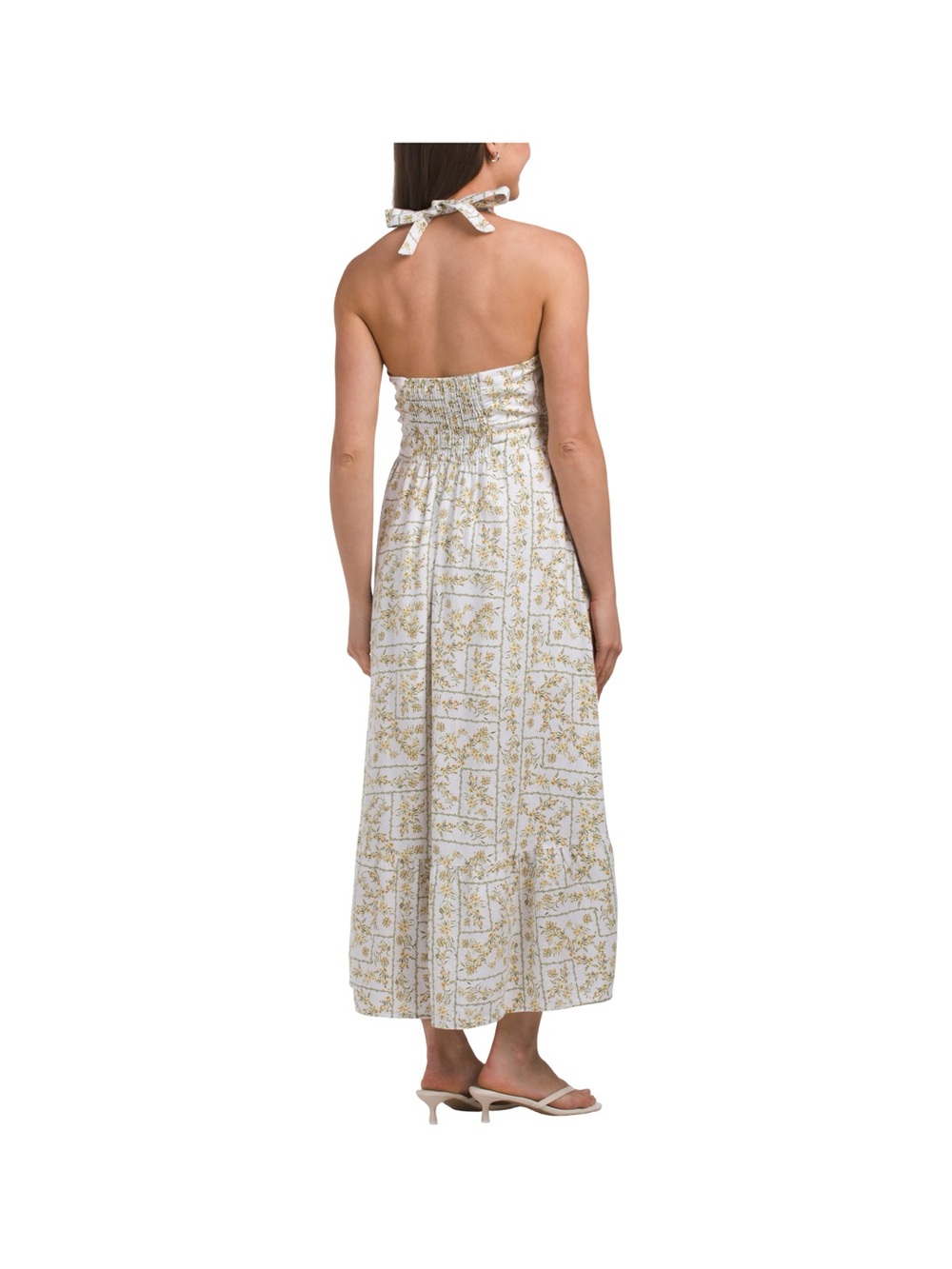 Joie White Yellow Floral Linen Blend Halter Midi Maxi Dress NWT Size 8 - Picture 4 of 13